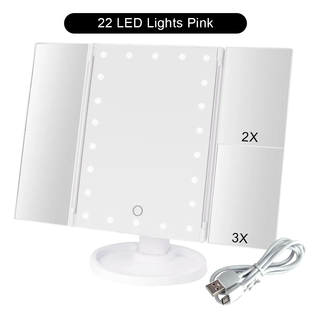 Зеркало для макияжа с сенсорным экраном 22 светодиодный светильник Vanity Mirror1X/2X/3X/10X увеличительное гибкое косметическое регулируемое двойное питание - Цвет: WH 22 Light USB