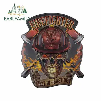 

EARLFAMILY 13cm x 10.8cm For Skull Firefighter Body for Car Stickers Creative Decal Scratch-Proof Vinyl Material Decoration