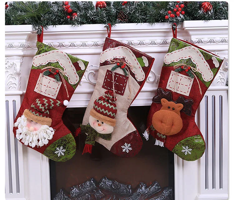 Christmas Sock Gifts Xmas Tree Decor Elk Stockings Pendant Ornaments Kids Candy Bag Gift Christmas Decoration For Shop Store