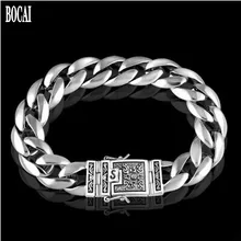 BOCAI, новинка, настоящее 925 Серебряное ювелирное изделие, 12 мм, мужской браслет, S925 серебро, плоская цепочка, Модный Ретро тайский серебряный браслет для мужчин