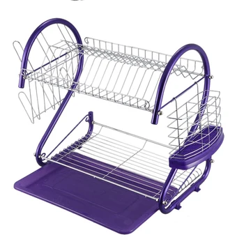 

iron 2 Tiers Kitchen Dish Cup Drying Rack Drainer (Color:purple)