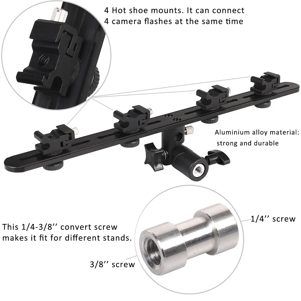 Quente e Fria Suporte de Luz Flash Suporte Giratório Tilt 4 Sapata Único Duplo Triplo Montar Cabeça Guarda-chuva Câmera - - Image 4