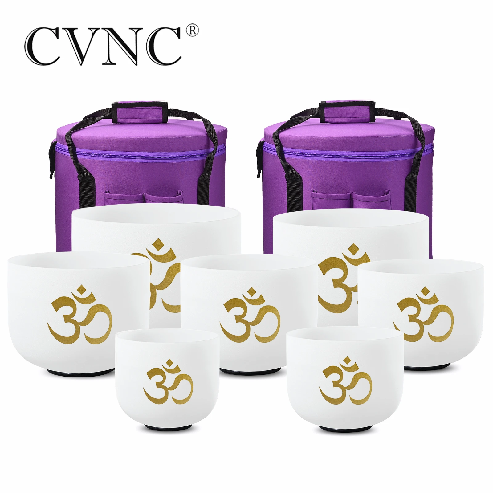 Cvnc 612 Inch Chakra Frosted Quartz Crystal Singing Bowl With Om