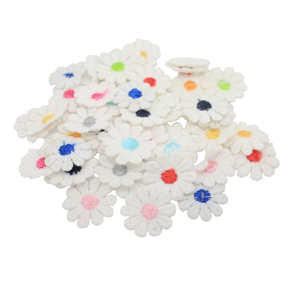 50Pcs Daisy Flower Iron / Sew on Embroidered Patch Applique Motif for Sewing