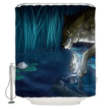 

Shower Curtains for Bathroom Cartoon Wolf Near The River Animal Pattern Waterproof Fabric Bathroom DecorBathtub Curtains with