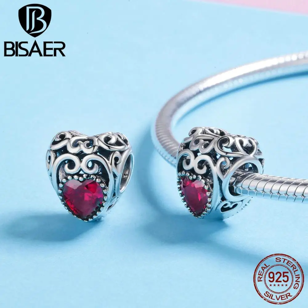 BISAER, 925 пробы, серебро, камень по месяцу рождения, перлы, Сияющие капли, Розовый CZ Кристалл, бусины, шарм, подходит для серебра 925, браслет, изготовление ювелирных изделий