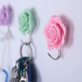 

2pcs Roses flowers Self Adhesive sticky hooks decorative wall hook holder home decor
