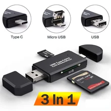 Leitor de cartões sd usb c 3 em 1, leitor de cartões de memória inteligente tf/micro sd usb 2.0 adaptador de flash tipo c otg cardreader