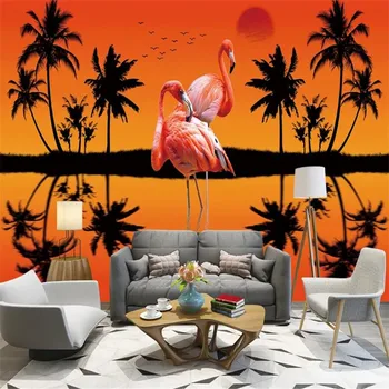 

Milofi custom 3D wallpaper mural Nordic minimalist island coconut tree plant flamingo background wallpaper mural