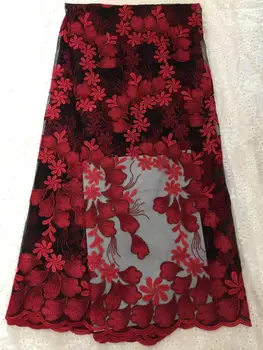 

2019 Latest French Nigerian Lace Fabric 3D Flower Embroidered Tulle African Laces Fabric Wedding Red Mesh French Tulle Lace