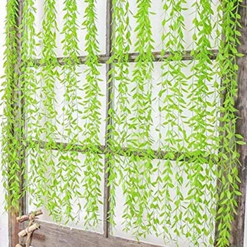 

12 Pcs Artificial Vines Fake Greenery Garland Willow Leaves With Total 60 Stems Hanging For Wedding Wall Home Decoration