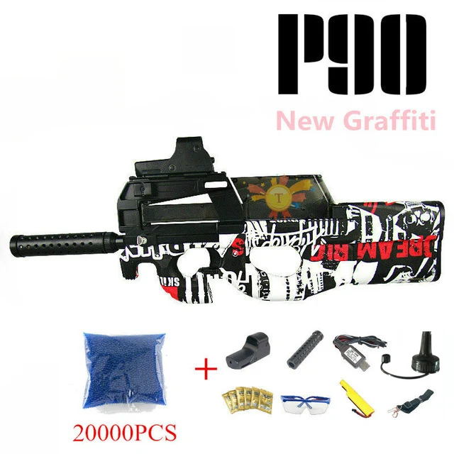 P90 Graffiti Edition электрический игрушечный водный пистолет пулевые всплески пистолет живой CS штурмовой Бекас оружие открытый пистолет игрушки - Цвет: Black red-20000pcs