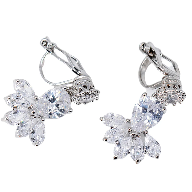 Silver Color Прозрачные висячие серьги Marquise из циркона, ювелирные изделия для женщин, модные дизайнерские серьги-клипсы с кубическим цирконием, подарки - Окраска металла: Silver Color