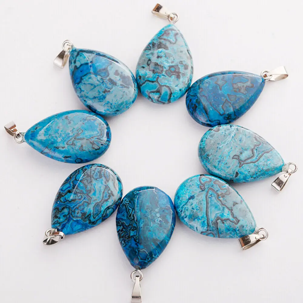 

1pcs turquoise natural crystal stone necklace teardrop pendant