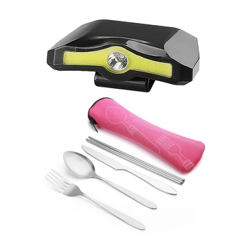 

1 Pcs Xpe + Cob Led 90 Degree Rotatable Clip-On Hat Light 3Xaaa Battery Powered With 4 Pieces/Sets of Stainless Steel Fork, Spo
