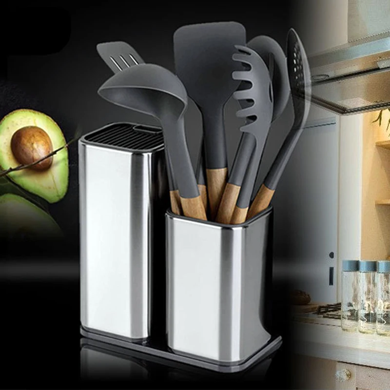 

Knife Block Stainless Steel Cooking Knife Holder Blocks Stand Kitchen Accessories For Safe Space Saver Knives Storage Rack