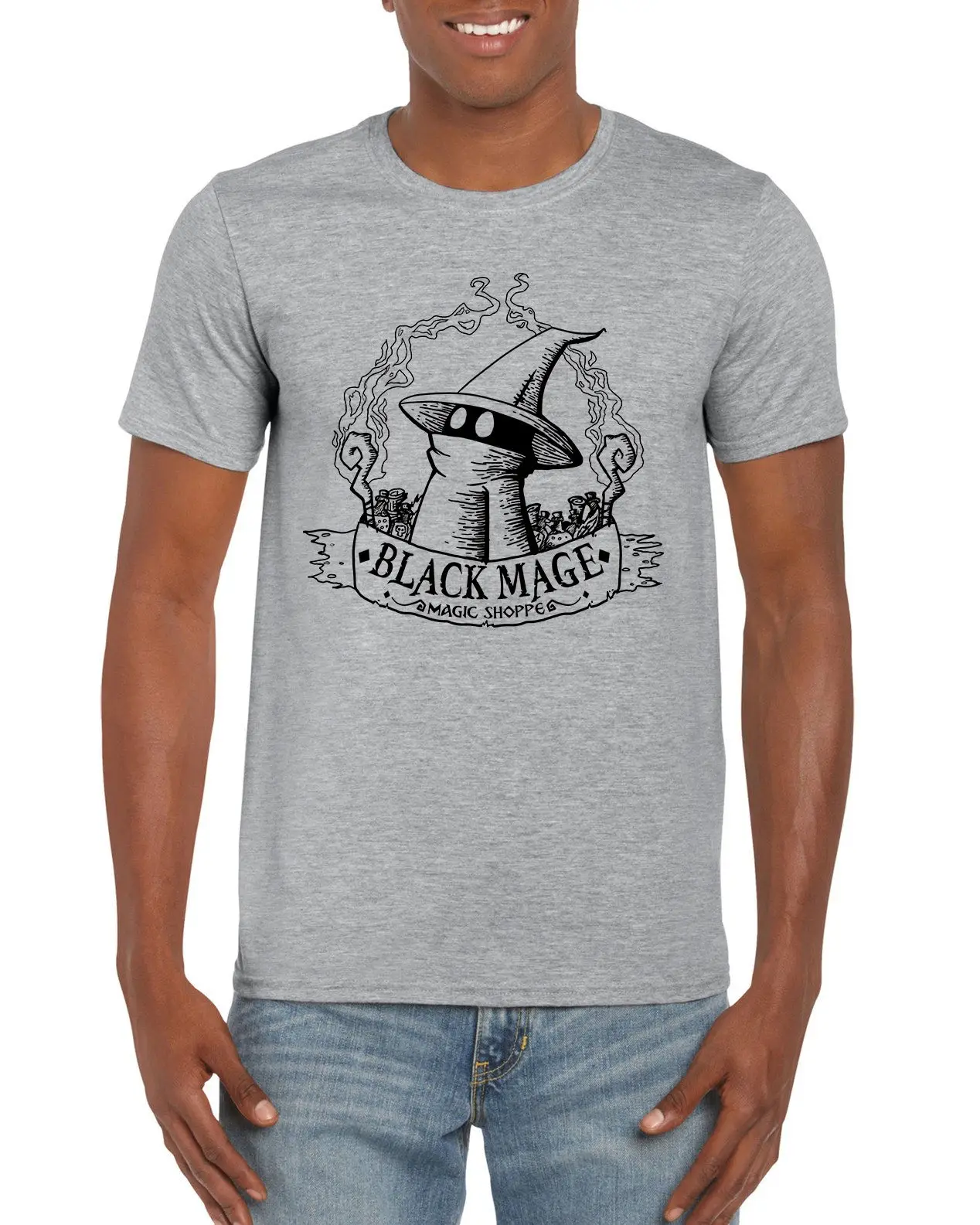 &quotBlack Mage Magic Shoppe&quot Final Fantasy Inspired Illustration Printed T-shirt 100% cotton tee shirt tops wholesale |