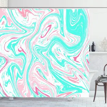 

Shower Curtain Set with Hooks 66x72 Pattern White Spot Blot Marbling Design Ebru Wet Creative Abstract Wave Effect Marble
