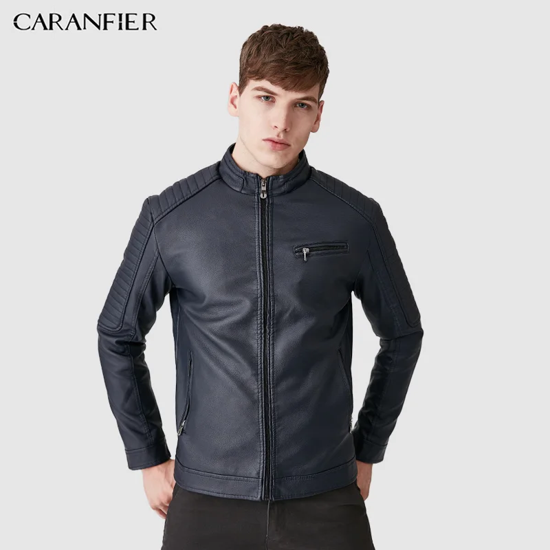 CARANFIER мужские кожаные куртки, зимнее пальто, Мужская бархатная верхняя одежда, Байкерская мотоциклетная Мужская классическая военная тактическая куртка из искусственной кожи