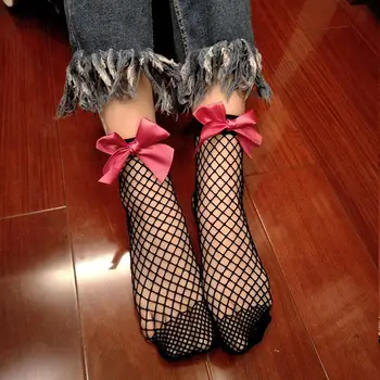 

Women Casual Soft Breathable Solid Bow Mesh Hollow Thin Ankle Socks