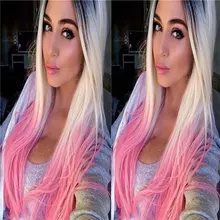 BM прямой синтетический 13*3 парик фронта шнурка черный корнями белый Омбре розовый термостойкие волокна волос натуральный волос для женщин парик