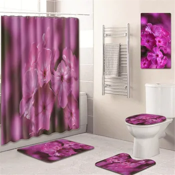 

Flower Figure Shower Curtain Bathroom Mat Toilet Cover Mat Non-Slip Home Mat Kitchen Pad Five-Piece Carpet Customized Size