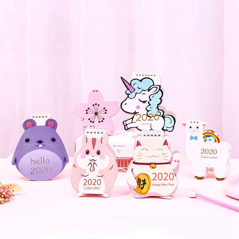 Милый Настольный календарь года с мультяшным рисунком Kawaii, форма единорога, школьный настольный календарь, планировщик, канцелярские принадлежности