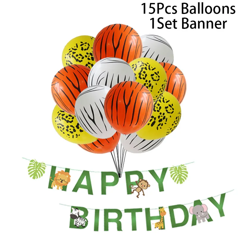 Детский душ воздушные шарики в виде животных день рождения джунгли вечерние для вечеринки в стиле сафари Лев Обезьяна Тигр воздушный шар из фольги Свадебная вечеринка Декор Детский день рождения - Цвет: 16p banner balon-C