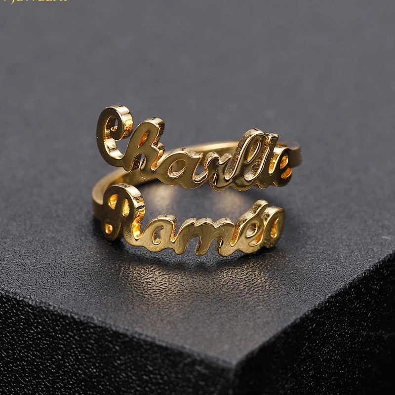 

Personalized Double Custom Name Rings Stainless Steel Couples Names Letters Ring New Mom Gift Mother Daughter Family Jewelry
