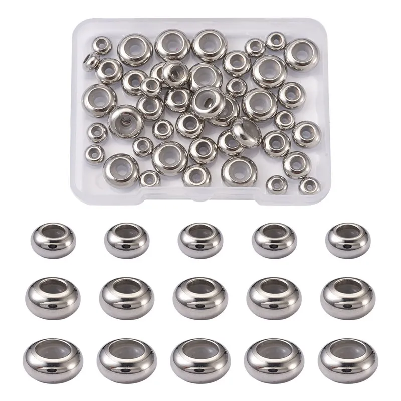 

304 Stainless Steel Beads Stopper Spacer Beads with Silicone Rubber fit Slider Bracelet Necklace DIY Jewelry Making Findings