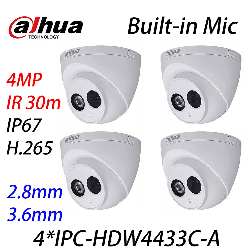 

4Pcs/Lot Dahua IPC-HDW4433C-A Starlight Mini Dome IP POE Camera IR 30m Upgrade from IPC-HDW4431C-A Built-in MIC With Dahua Logo
