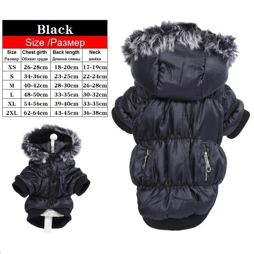 Черный Winter Dogs Clothes Warm Fleece Ski Parka Dog Coats Jacket Clothing for Dogs Puppy Teddy Chihuahua XS S M L Xl 2XL - Цвет: Черный
