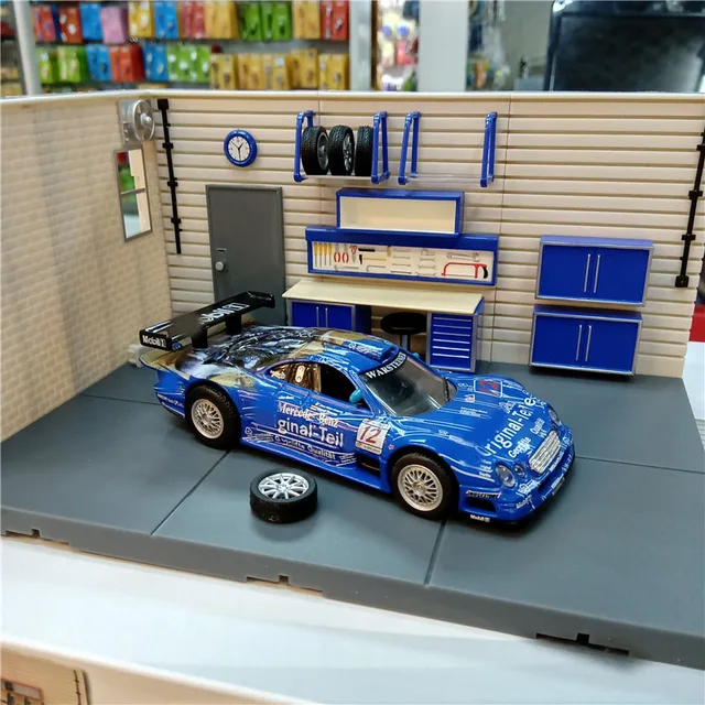 1/43 Car Model Scene Simulation Alloy Model Cars Repair Workshop Garage Scene Decoration Diy Static Display Blue 2