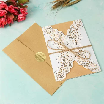 

40/20Pcs/set Wedding Invitations Cards Laser Cut +Tags Vintage Wedding Bridal Shower Gift Greeting Card Kits Event Party Supplie