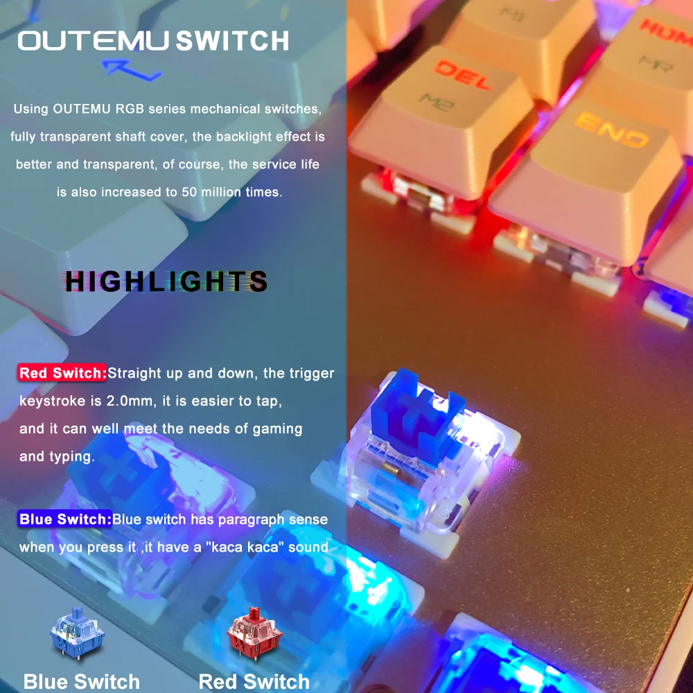 Motospeed CK82 Mechanical Keyboard USB Wired 87 keys Gaming Keyboards with RGB Backlight for PC Computer Gamer Russian Spanish