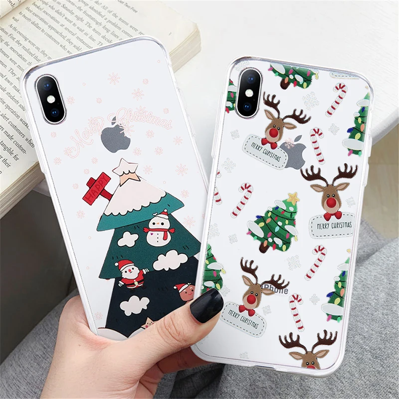 Веселый Чехол для телефона с рождественским рисунком для iPhone 11 X XR XS Max 8 7 6 6s Plus мультфильм Санта Клаус Лось Мягкий ТПУ силиконовый чехол для пары