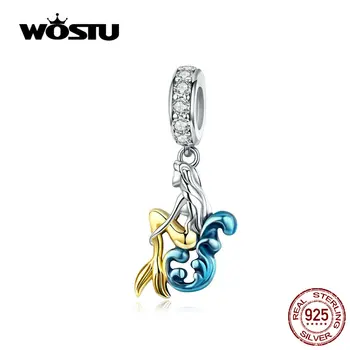 

WOSTU Elegance Mermaid Dangle Charm 925 Sterling Silver Mixed Enamel CZ Beads Fit Original Bracelet DIY Jewelry Making CQC1166