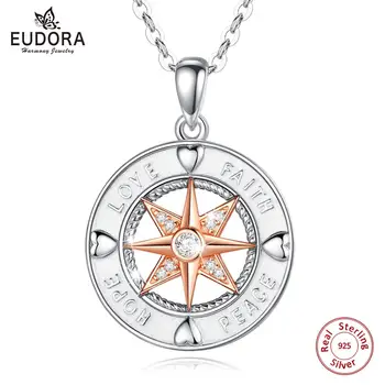 

Eudora 925 Sterling Silver Polaris Eight Pointed Star Necklace with Clear Crystal CZ rose gold stars Friendship Jewelry new D558