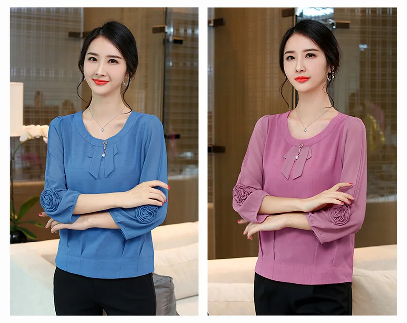 Новинка осени blusas mujer de moda шифоновая блузка рубашка модная повседневная с бантом 3/4 рукавом женская блузка рубашка и топы