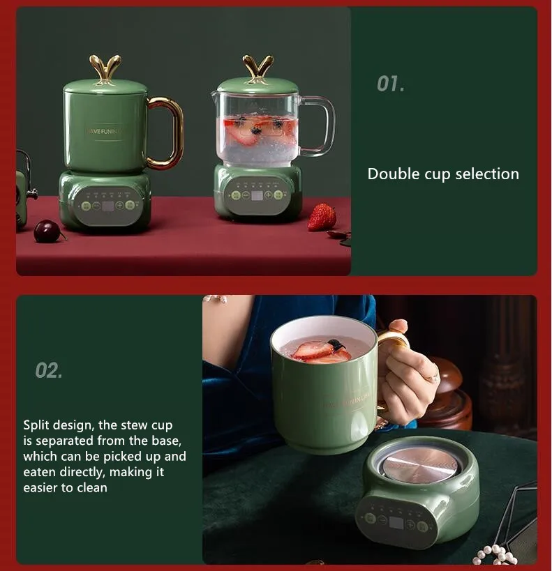 220V 600ML Mini Electric Stewing Cup Office Tea Porridge Milk Heating Water Kettle Ceramic/Glass Health Soup Cooker 3
