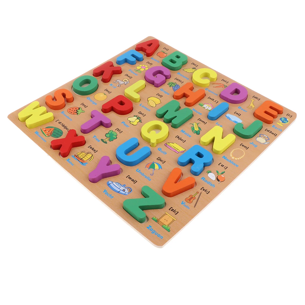 ABC Wooden Capital Letters Blocks Alphabet Puzzle Board  Toddlers Preschool Early Learning Educational Toys