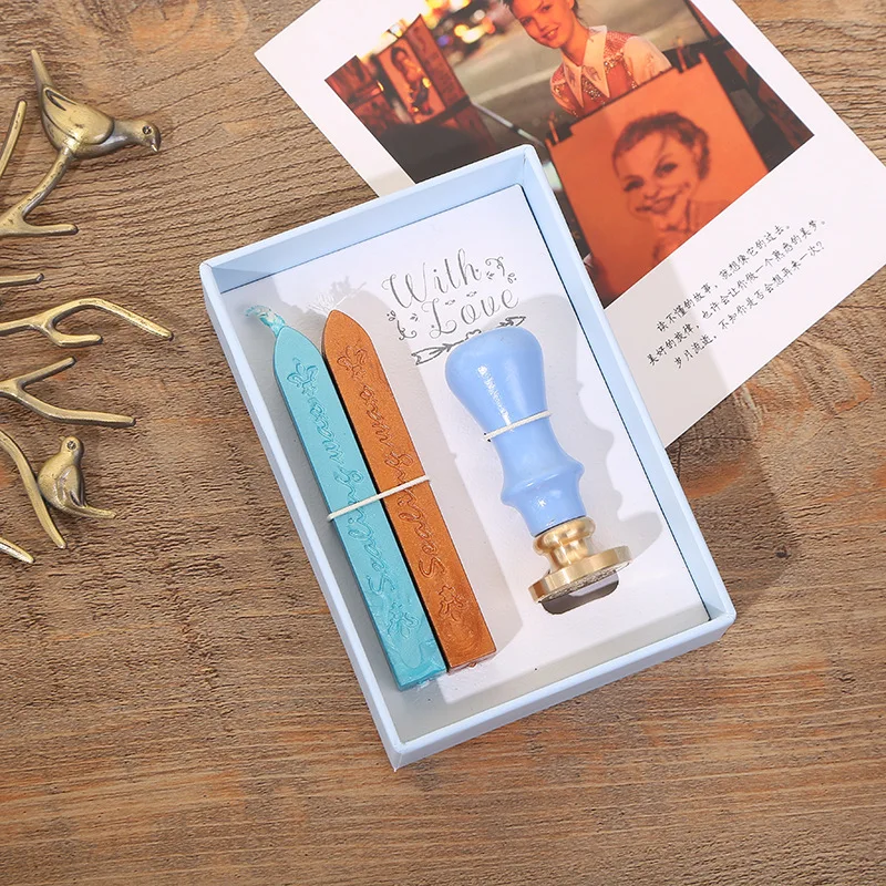 

Vintage Wax Seal Gift Box Copper Stamp with Sealing Wax League High Quality DIY Handmade Ribbon Seal Gift Ancient Seal Stamp