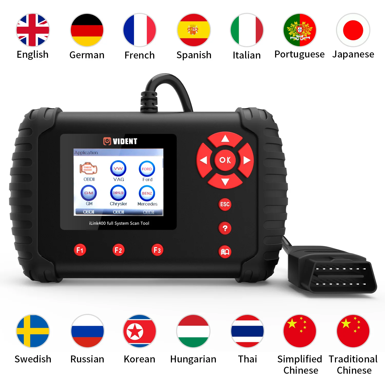 

VIDENT iLink400 OBD2 Scanner Auto Full System Diagnostic Scan Tool Car Code Reader with All OBDII Function Vehicle Test Tools