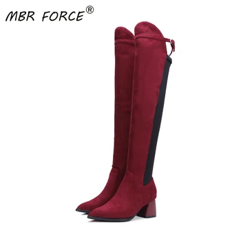 

MBR FORCE Spring Autumn Woman Pointed Toe Over-the knee Boots Shoes High Quality Heels Ladies Boot black red large size 34-43
