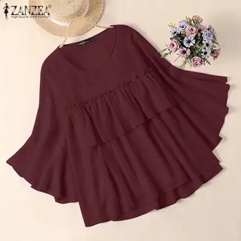 

2020 Summer Flare Sleeve Blouse ZANZEA Women Solid Chiffon Shirt Casual Patchwork Ruffled Party Blusas Female Bohemian Tunic Top