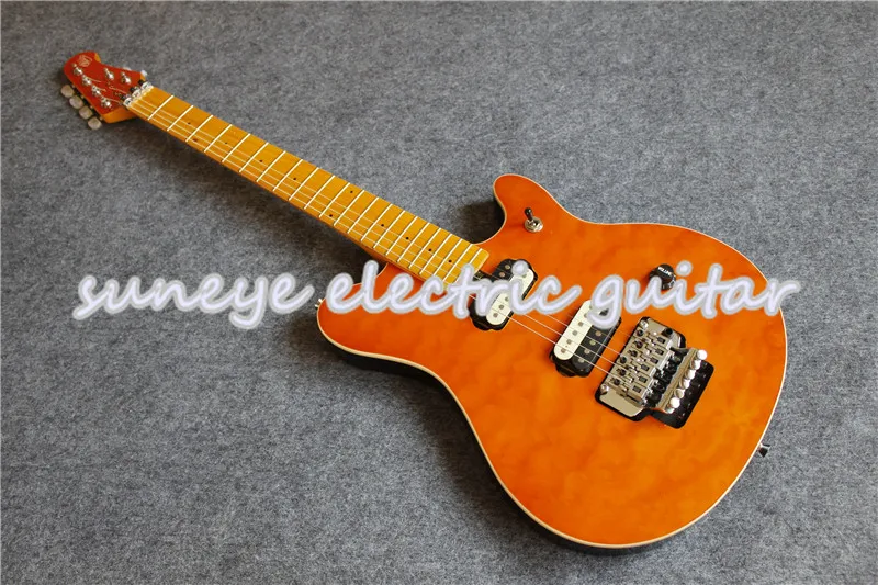 

Hot Sale Orange Quilted Finish Music Man Style Electric Guitar Maple Fretboard DIY Guitar Kit Custom Available