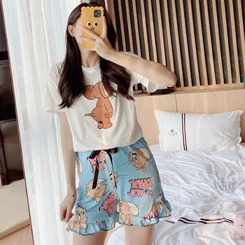 

Women Pajamas Shorts Pyjama Round Neck Short Sleeve Set Summer Cartoon Sleepwear Casual nightwear homewear