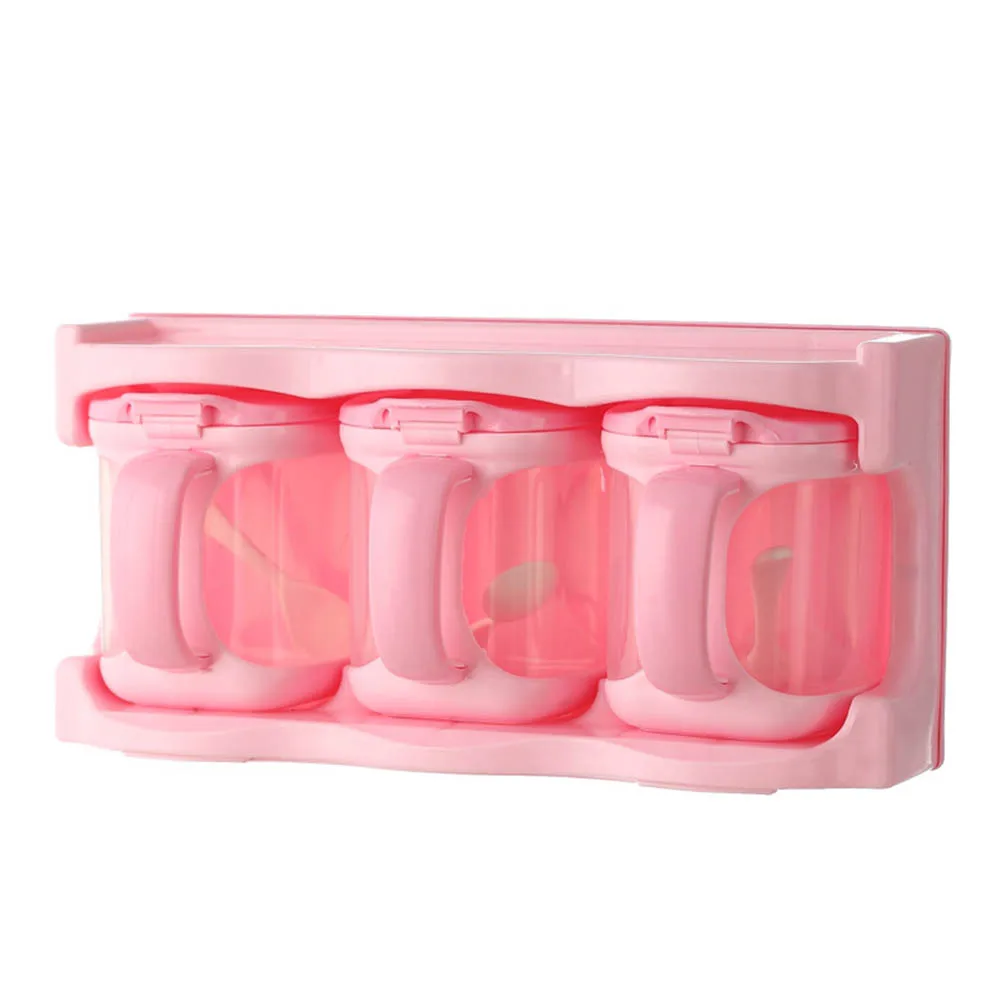 Коробка для хранения приправ, контейнеры для приправ, пластиковые банки для специй, диспенсер для соли, сахарной корочки MU8669 - Цвет: Pink three grids