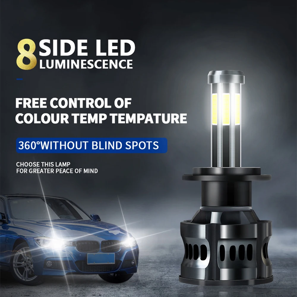 

1PC 8-sided Car Led Headlights Luminous H1 H3 H4 H7 H11/H8/H9 9005/HB3/H10 9006/HB4 880/881 5202 /H16 9007 Modified Auto Bulbs