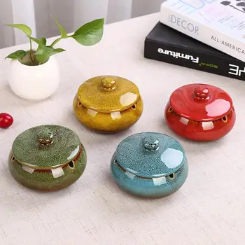 

Ceramic Portable Ashtray Round Smoking Ash Tray Box Anti-Scalding Cigar-Ashtray Holder with Lid Smoking Accessories Eco-Friendly